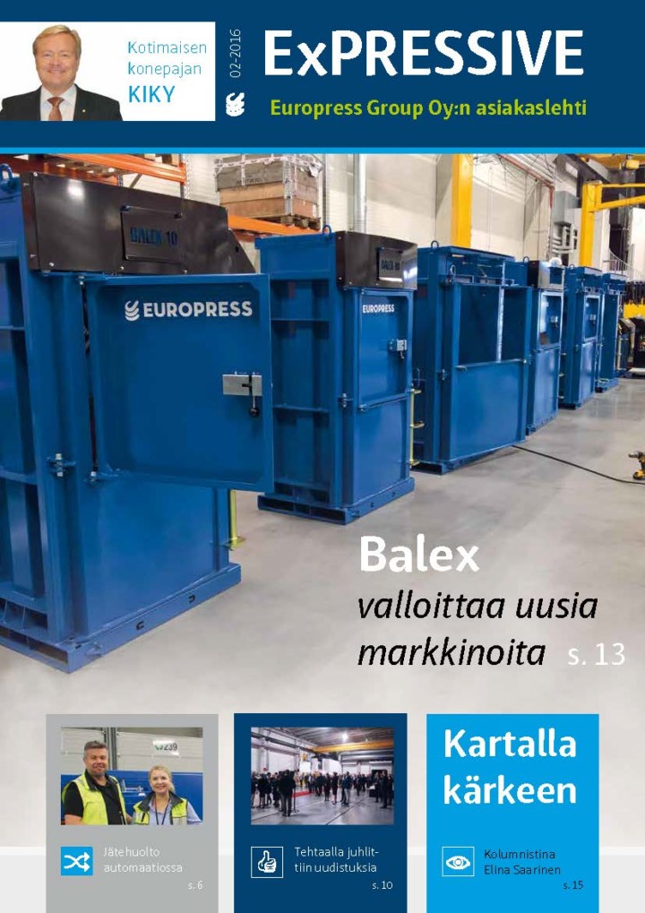 Jätehuollon automatisointi ja Balex-50 jätepaalain ovat aiheita tässä numerossa